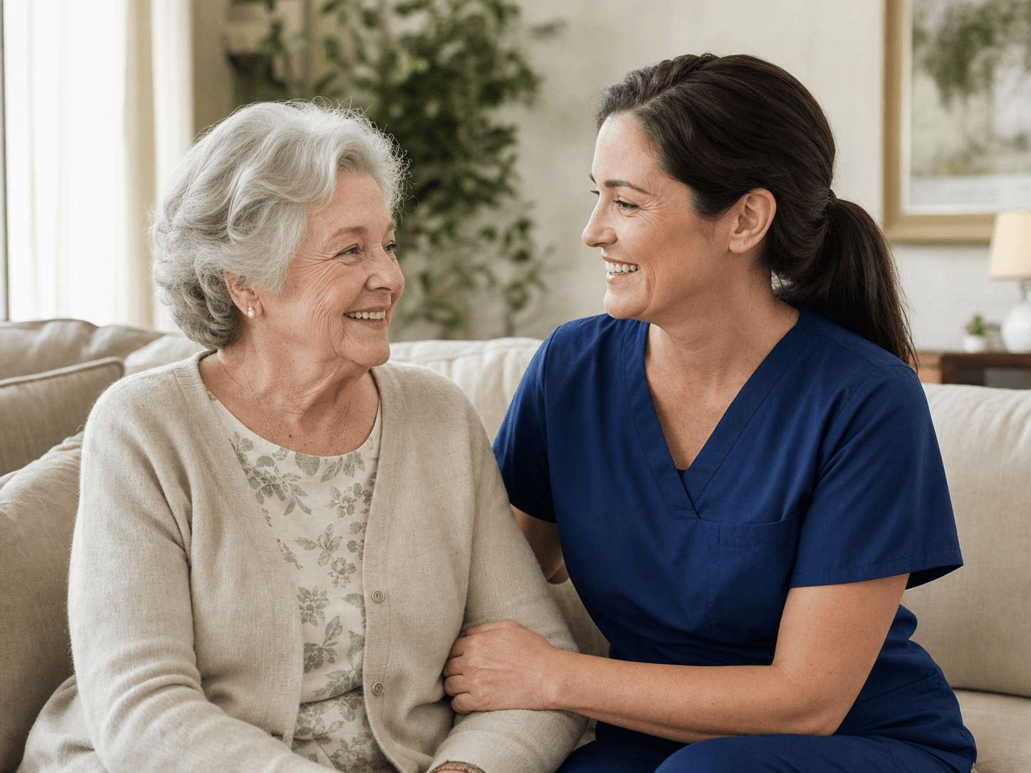 An older woman spending time with a caregiver