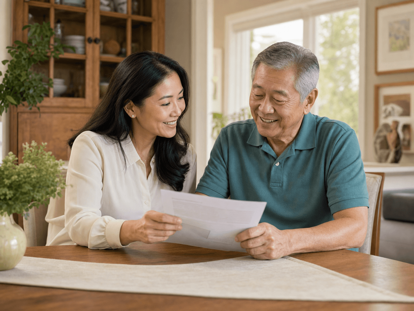 A family reviewing senior-care information together