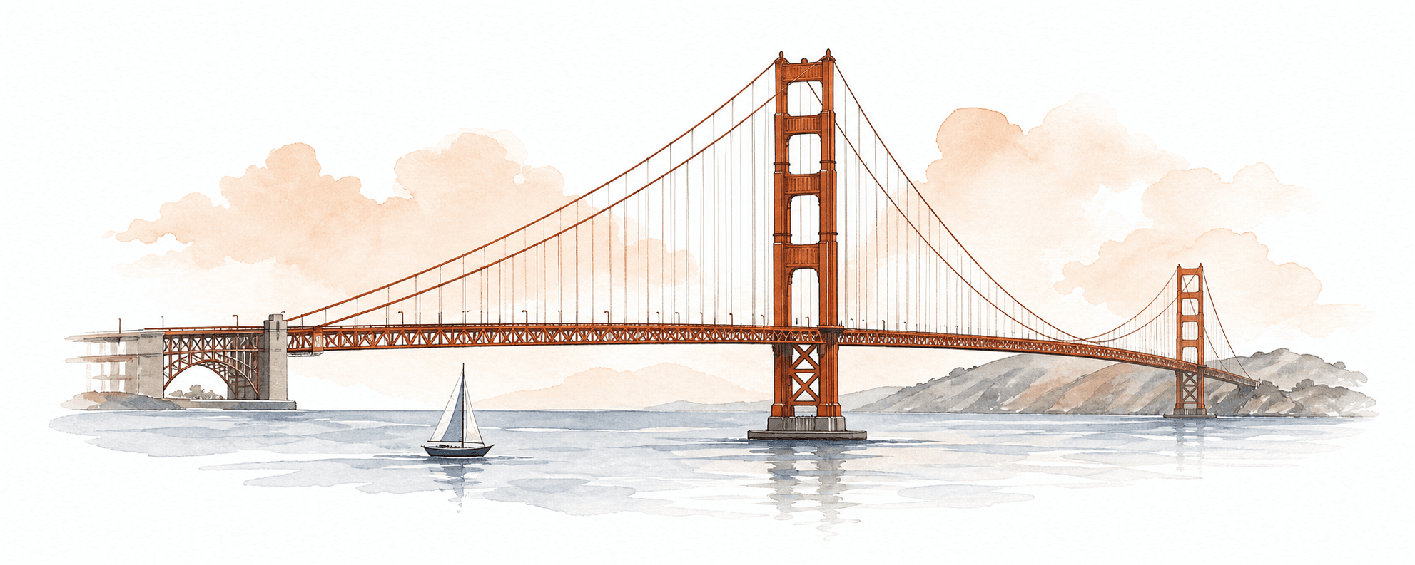 Watercolor illustration of the Golden Gate Bridge